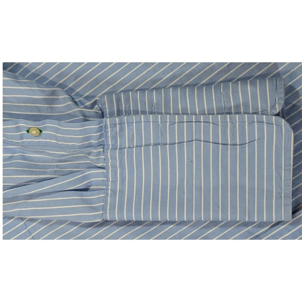 Tommy Hilfiger Mens XL Blue White Striped French Cuff Dress Shirt 17.5 34-35 - Picture 2 of 8